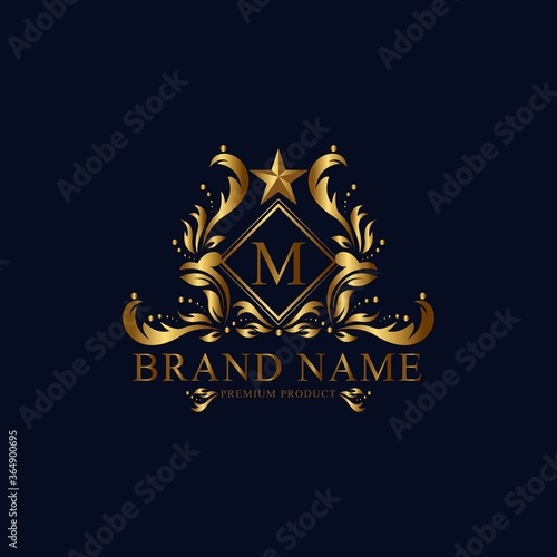 M premium luxury gold monogram logo. M letter logo. M monogram luxury gold logo.
