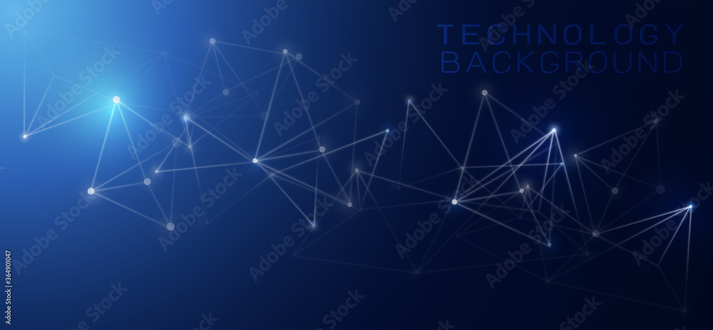 Modern technology and data connecting concept with dots and mesh on gradient background. Vector illustration