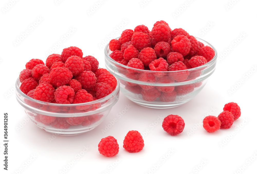 Raspberries in a glass bowls.
