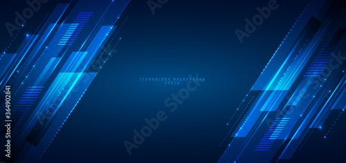 Abstract banner web design template blue geometric lines overlapping layer movement on dark background