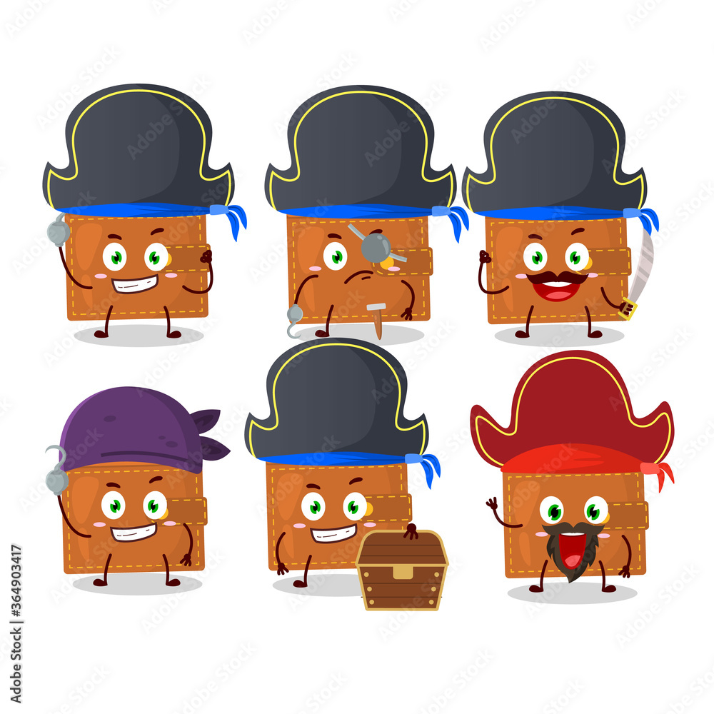 Cartoon character of wallet with various pirates emoticons