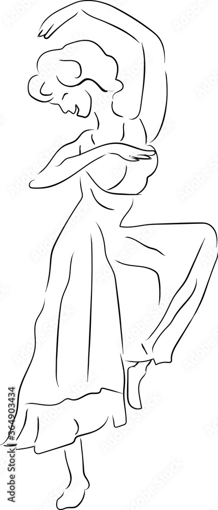 Fototapeta premium Sexy Young Girl Minimal hand drawn vector illustration performing Greek Dancing in a Greek Background