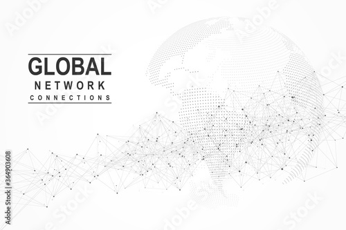Global network connection concept. Big data visualization. Social network communication in the global computer networks. Internet technology. Business. Science. Vector illustration