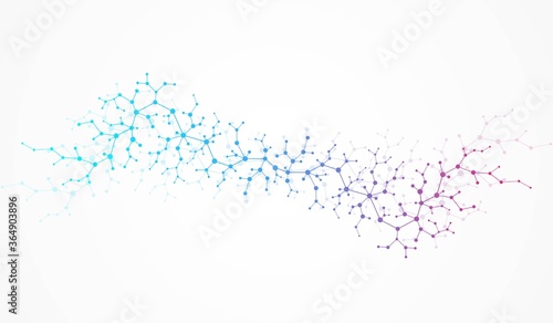 Molecular structure background. Science template wallpaper or banner with a DNA molecules. Asbtract scientific molecule background. Wave flow, innovation pattern. Vector illustration.