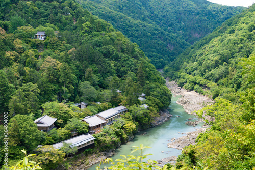Hodukyo Valley view from Arashiyama Park in Kyoto, Japan. a famous Tourist spot.