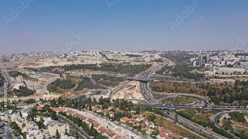 North Jerusalem Ramat shlomo, Ramot neighbourhood and traffic, aerial Summer,july,2020, drone 