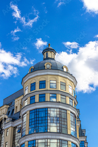 Tower of the administrative building against the blue sky