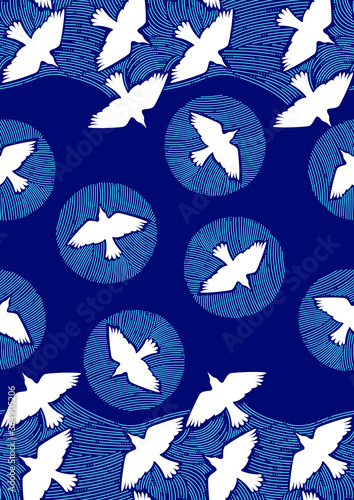 bird flying seamless pattern, african fashion, picture art and abstract background.