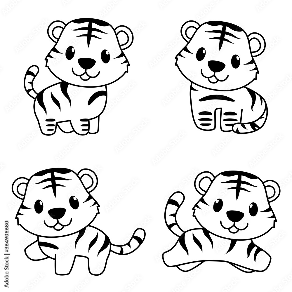 Fototapeta premium set of cute tiger boy and girl outline vector style