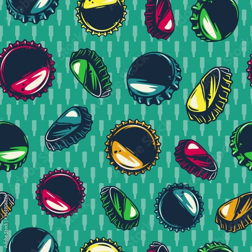 Pattern with curved metal cork and craft beer can