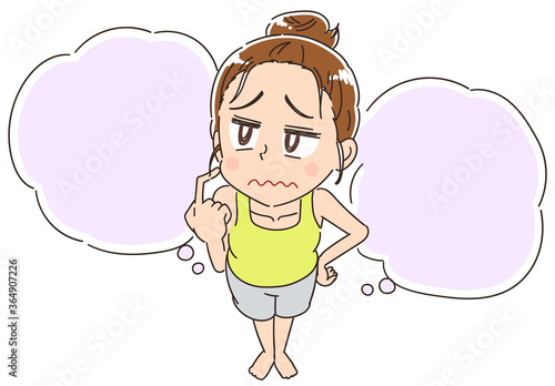 部屋着を着た女性とふきだし
