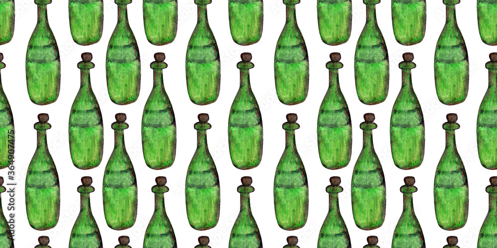 Seamless pattern made of colorful wine bottles with corks. Green and blue glass bottles of different shapes. Good for textile, food wrapping material, menu,paper and card design.
Seamless pattern made of colorful wine bottles with corks. Green and blue glass bottles of different shapes. Good for textile, food wrapping material, menu,paper and card design.