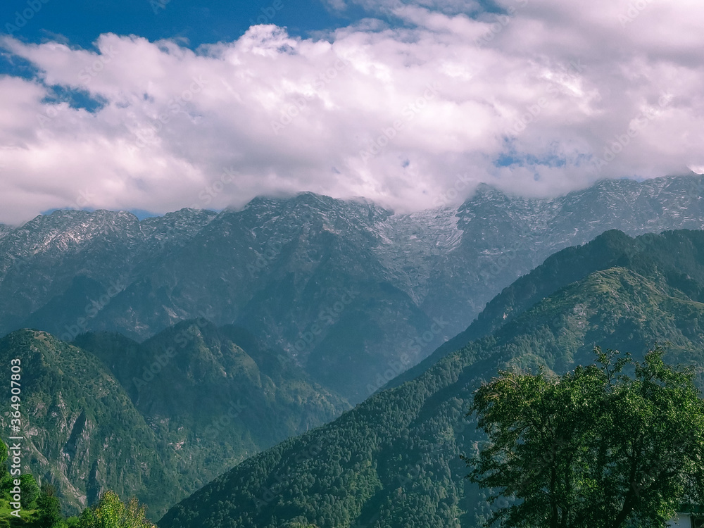 mountain landscape with clouds in himachal pradesh