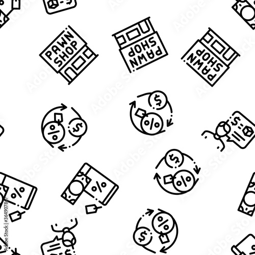 Pawnshop Exchange Seamless Pattern Vector Thin Line. Illustrations