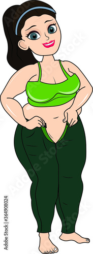 Angry fat woman lady girl getting difficult to wear her pants due to increased body size