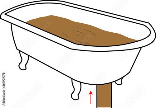 Bath tub Illustration backflow overflow by dirty water