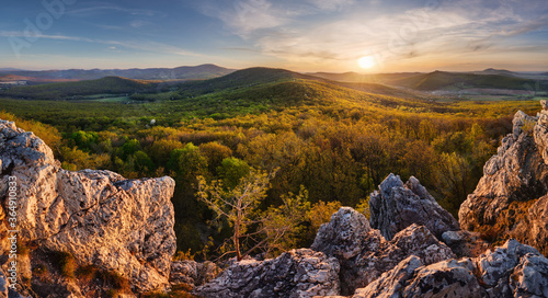 Panorama of rock and forest landscape