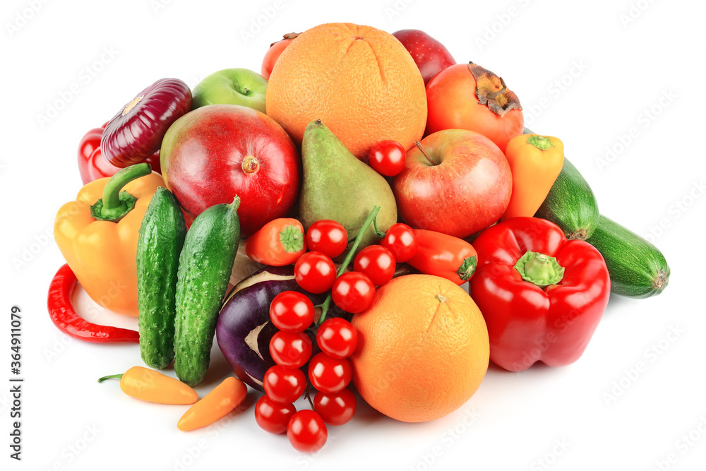 Fruits and vegetables isolated on a white background.