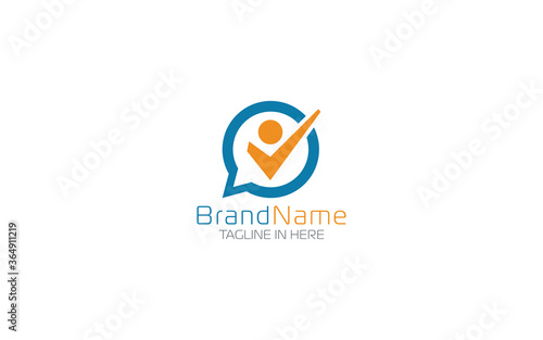 Check mark logo with bubbles chat symbol 