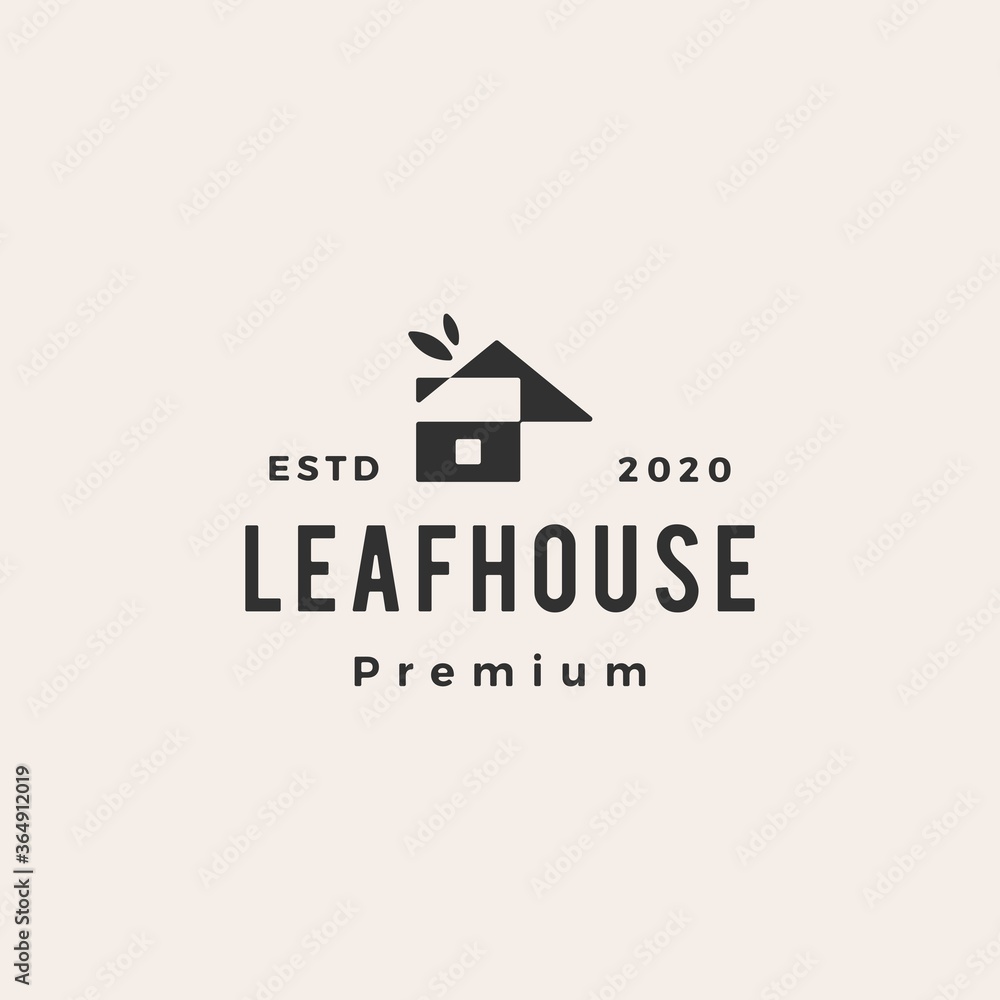 Fototapeta premium leaf house home mortgage roof architect hipster vintage logo vector icon illustration