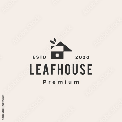 leaf house home mortgage roof architect hipster vintage logo vector icon illustration