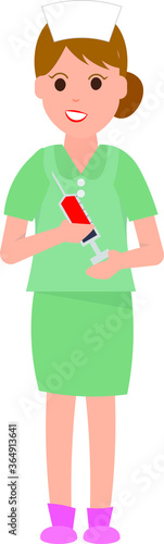 Colored artwork of a Nurse standing syringe in hand collected blood sample from a patient