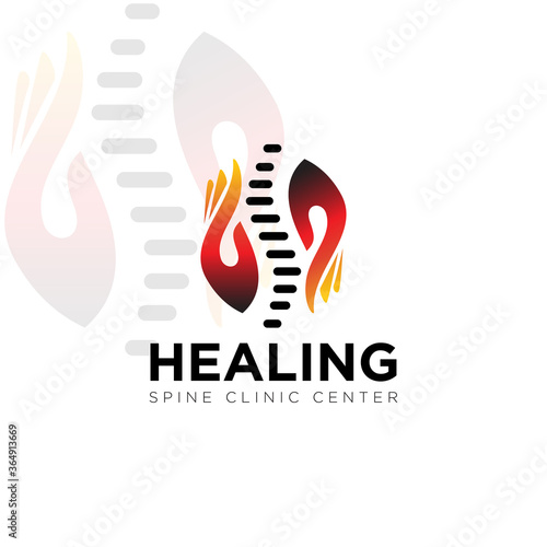 healing logo, creative fire hand touch spine vector