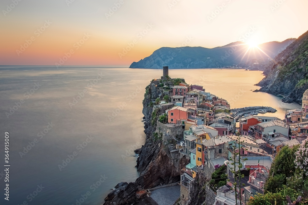 Vernazza village in Cinque Terre national park at sunset, Italy