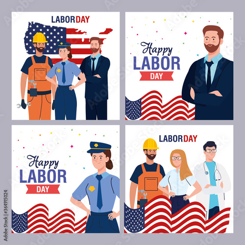 workers with usa flags design, Labor day holiday and patriotic theme Vector illustration