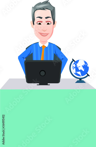 Employee sitting on a chair enjoying working hour looking at the computer screen done something good