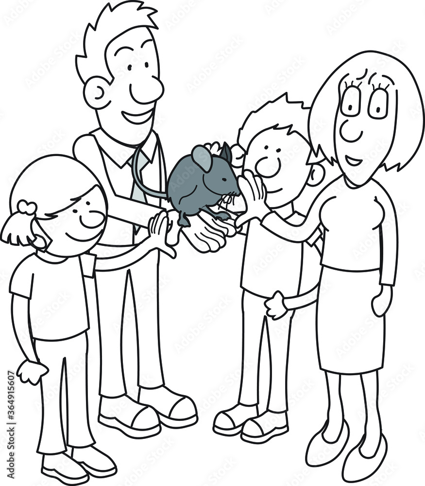 Family having fun with a pet mouse in hand brother sister dad mom daughter wife husband son Family having fun with a pet mouse in hand brother sister dad mom daughter wife husband son