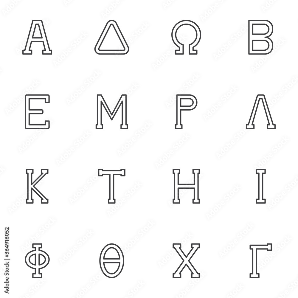 Greek symbols line icons set, outline vector symbol collection, linear style pictogram pack. Signs, logo illustration. Set includes icons as alphabet letters Alpha, Delta, Omega, Beta, Epsilon, Lambda Greek symbols line icons set, outline vector symbol collection, linear style pictogram pack. Signs, logo illustration. Set includes icons as alphabet letters Alpha, Delta, Omega, Beta, Epsilon, Lambda