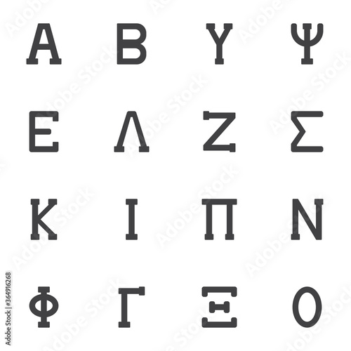 Greek alphabet vector icons set, modern solid symbol collection, filled style pictogram pack. Signs, logo illustration. Set includes icons as letters Alpha, Beta, Gamma, Delta, Epsilon, Zeta, Omega