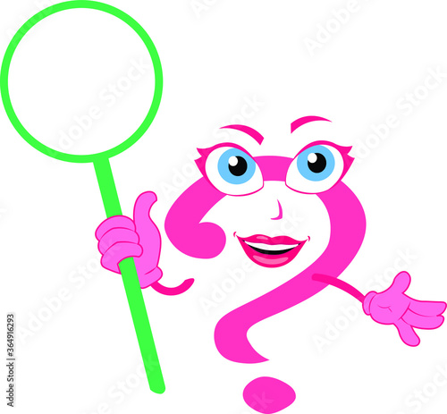 funny cute amazing question mark lady cartoon character holding a sign banner in hand woman girl sexy