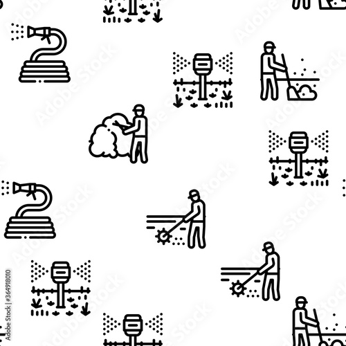 Gardener Worker Instrument Seamless Pattern Vector Thin Line. Illustrations