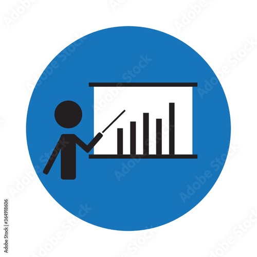 man presenting bar graph on board