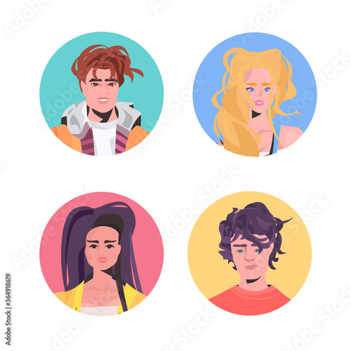 set people profile avatars beautiful man woman faces male female cartoon characters collection portrait vector illustration