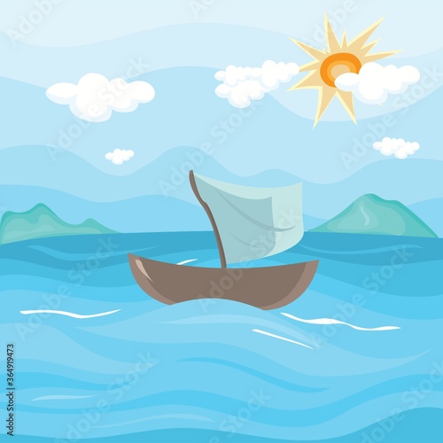 river with a wooden boat