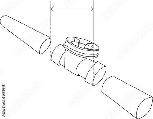 illustration of a soil pipe cut into two with a valve box placed in between having inches of space pipe and valve properly aligned valve box supposed to be placed details of measurement of the valve b