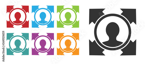 Black Head hunting icon isolated on white background. Business target or Employment sign. Human resource and recruitment for business. Set icons colorful. Vector.