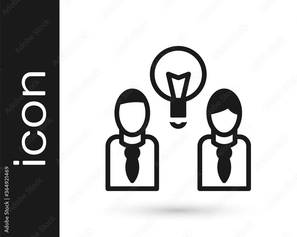 Black People with lamp bulb icon isolated on white background. Concept of idea. Vector. Black People with lamp bulb icon isolated on white background. Concept of idea. Vector.