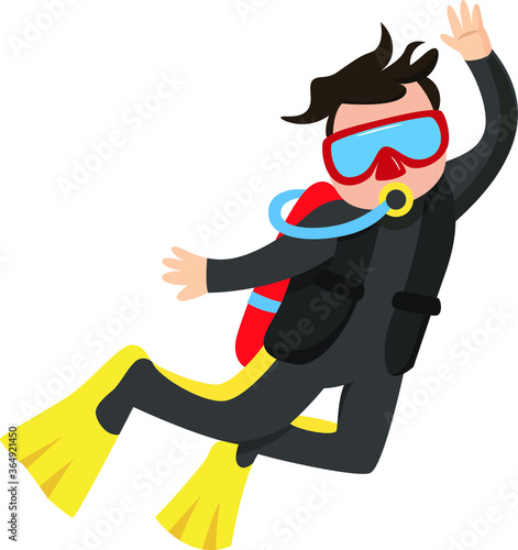 male scuba diver under water undersea sea surfing tourist man boy tourist diving set