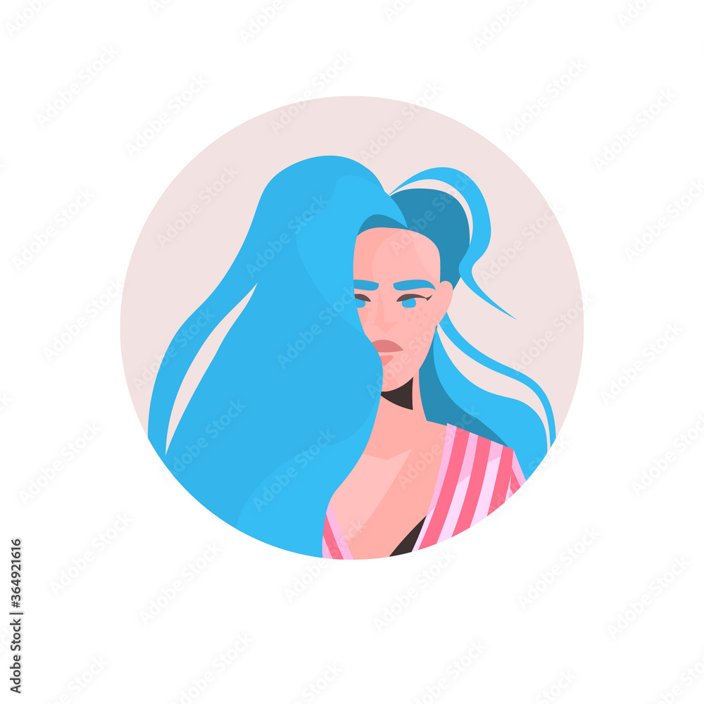woman with blue hair profile avatar beautiful girl face female cartoon ...