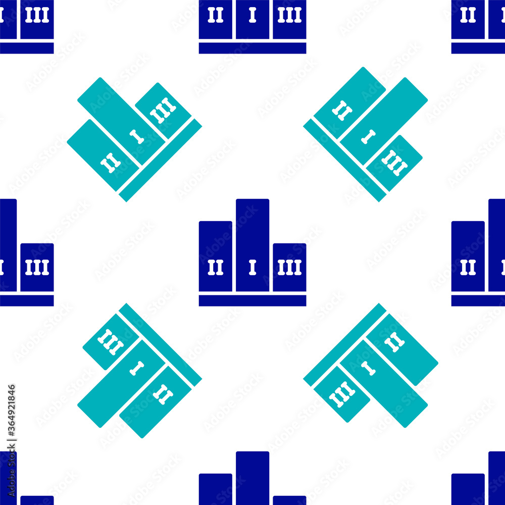 Blue Award over sports winner podium icon isolated seamless pattern on white background. Vector. Blue Award over sports winner podium icon isolated seamless pattern on white background. Vector.