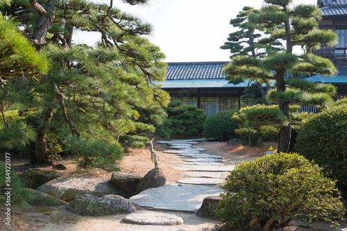 Hiunkaku Villa at Takamatsu Castle (Tamamo Park) in Takamatsu, Kagawa, Japan. The Castle originally built in 1590 and part of Japan's Top 100 Castles. photo