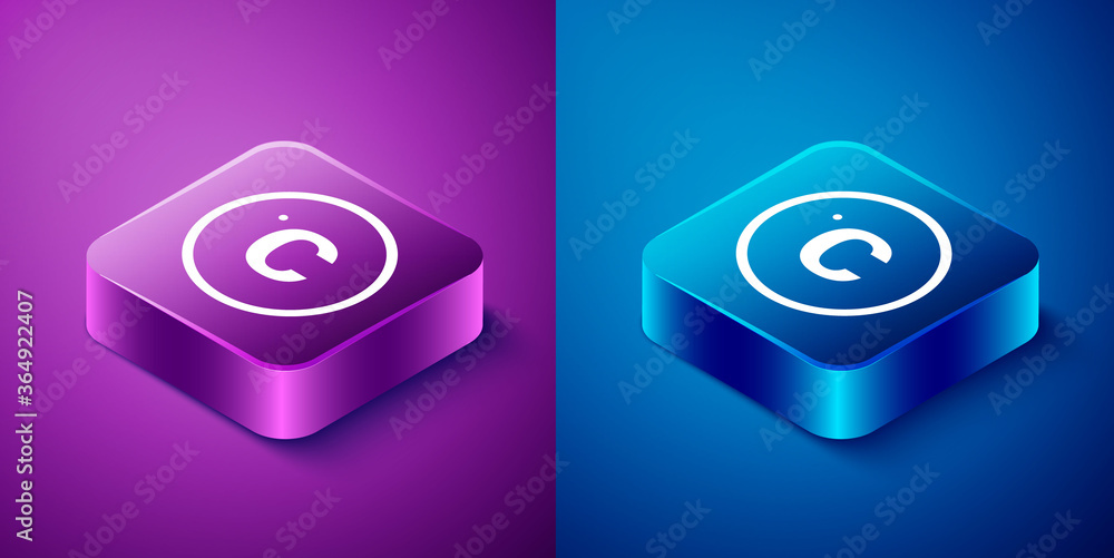 Isometric Celsius icon isolated on blue and purple background. Square button. Vector. Isometric Celsius icon isolated on blue and purple background. Square button. Vector.