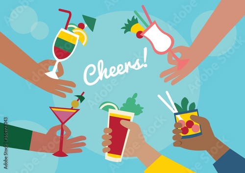 hands holding cocktails