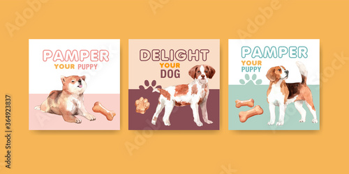 Advertise template with dogs and food design for brochure and marketing watercolor illustration