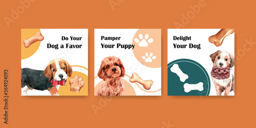 Advertise template with dogs and food design for brochure and marketing watercolor illustration