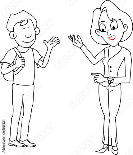 Mentor teacher woman lady girl mom mother giving instructions to her son boy going to school